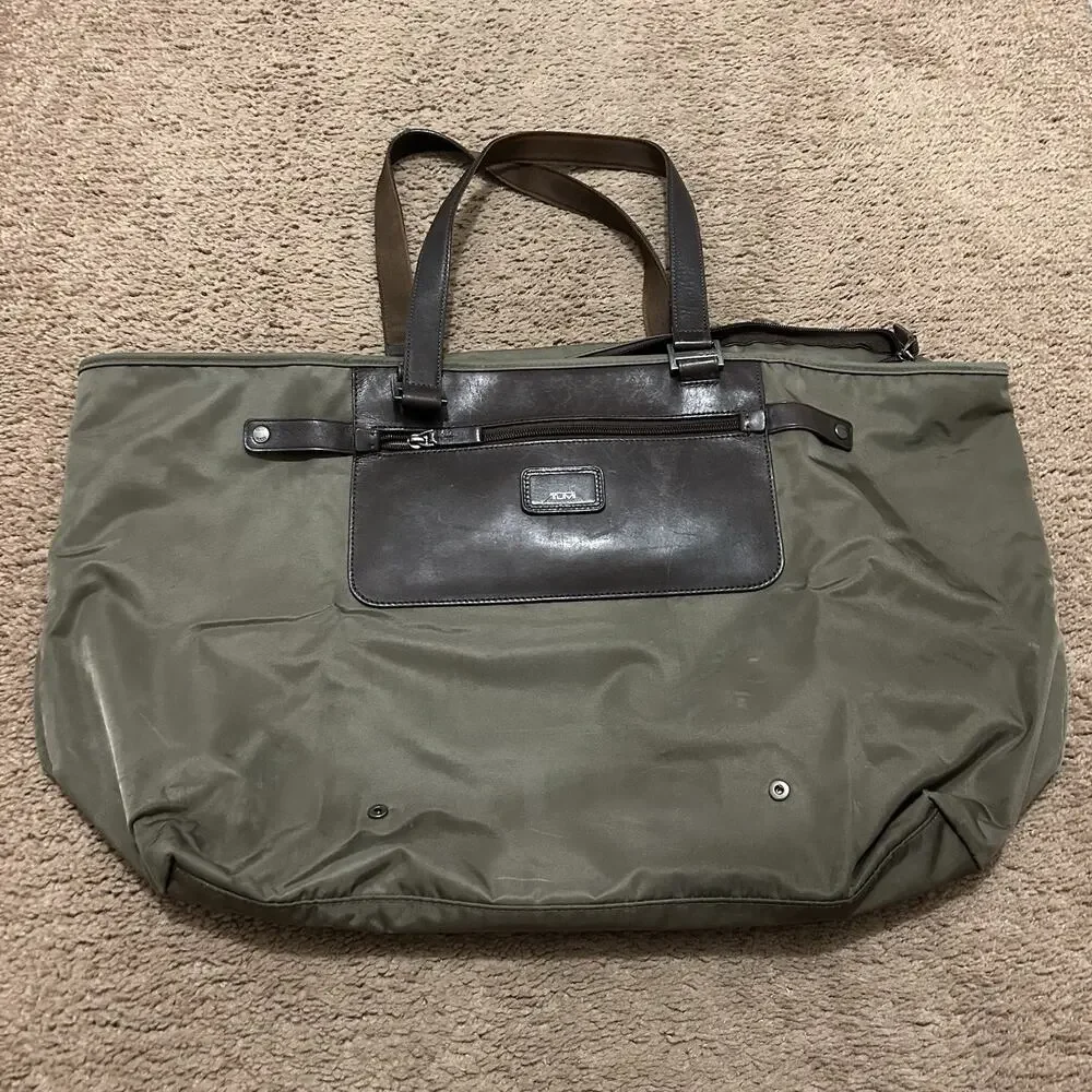 Tumi Pack-a-Way 100% Nylon Taupe Tote with Brown Leather Accents and Handles